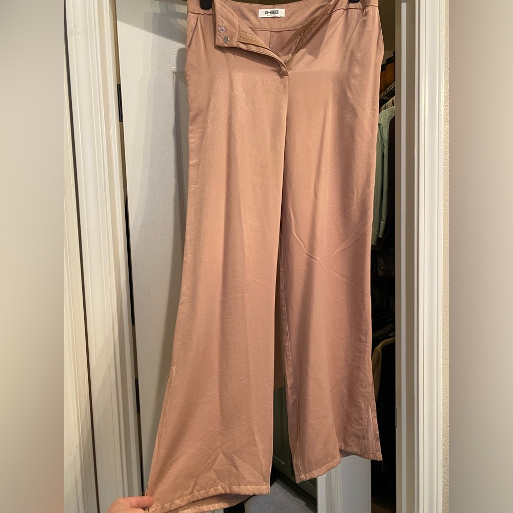 Wide leg split hem light pink satin pants